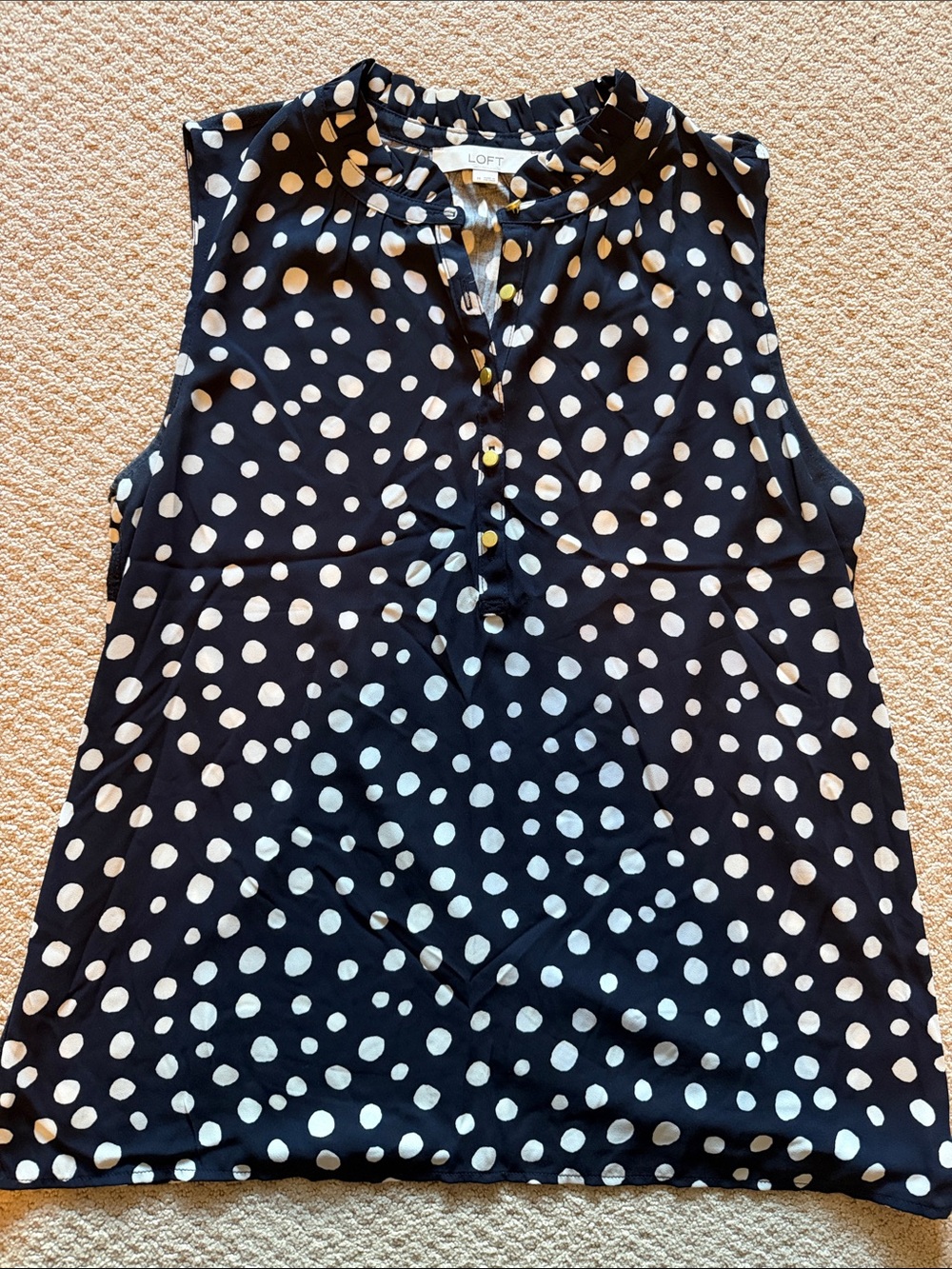 LOFT Navy and White Polka Dot Sleeveless Top